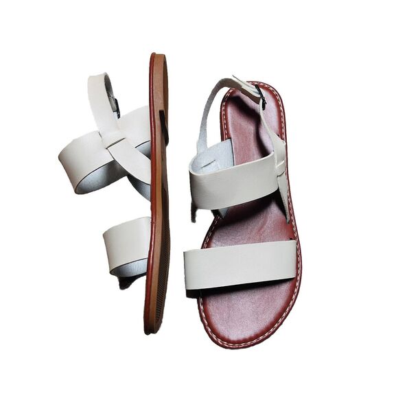 Unbranded Shoes - Cream Thick Strappy Flat Sandals Size 10